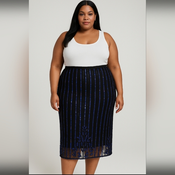 Dresses & Skirts - Elegant Black and Blue Striped Sequins Skirt